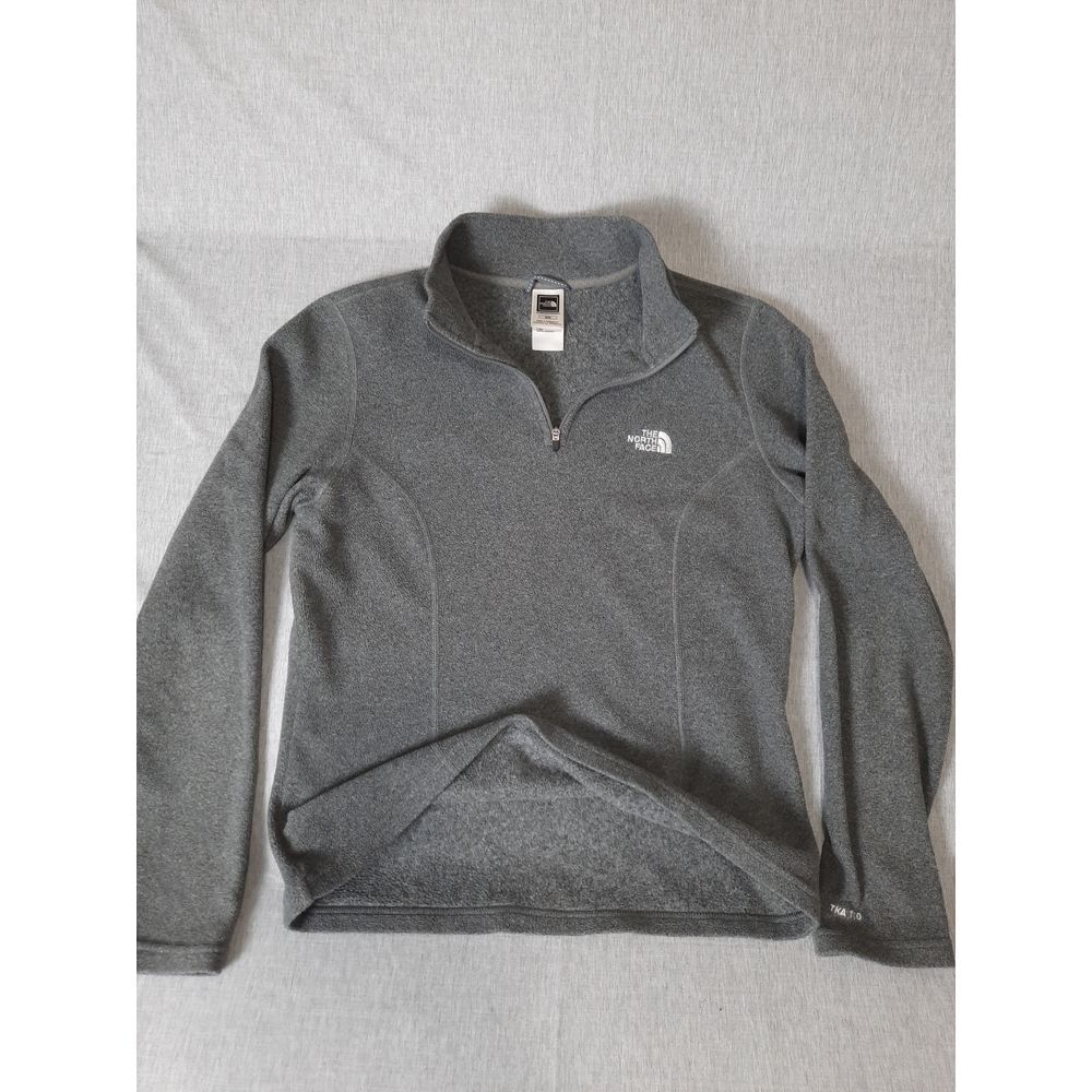The North Face Women's Medium Embroider Logo TKA 100 1/4 Zip Fleece Jacket Gray